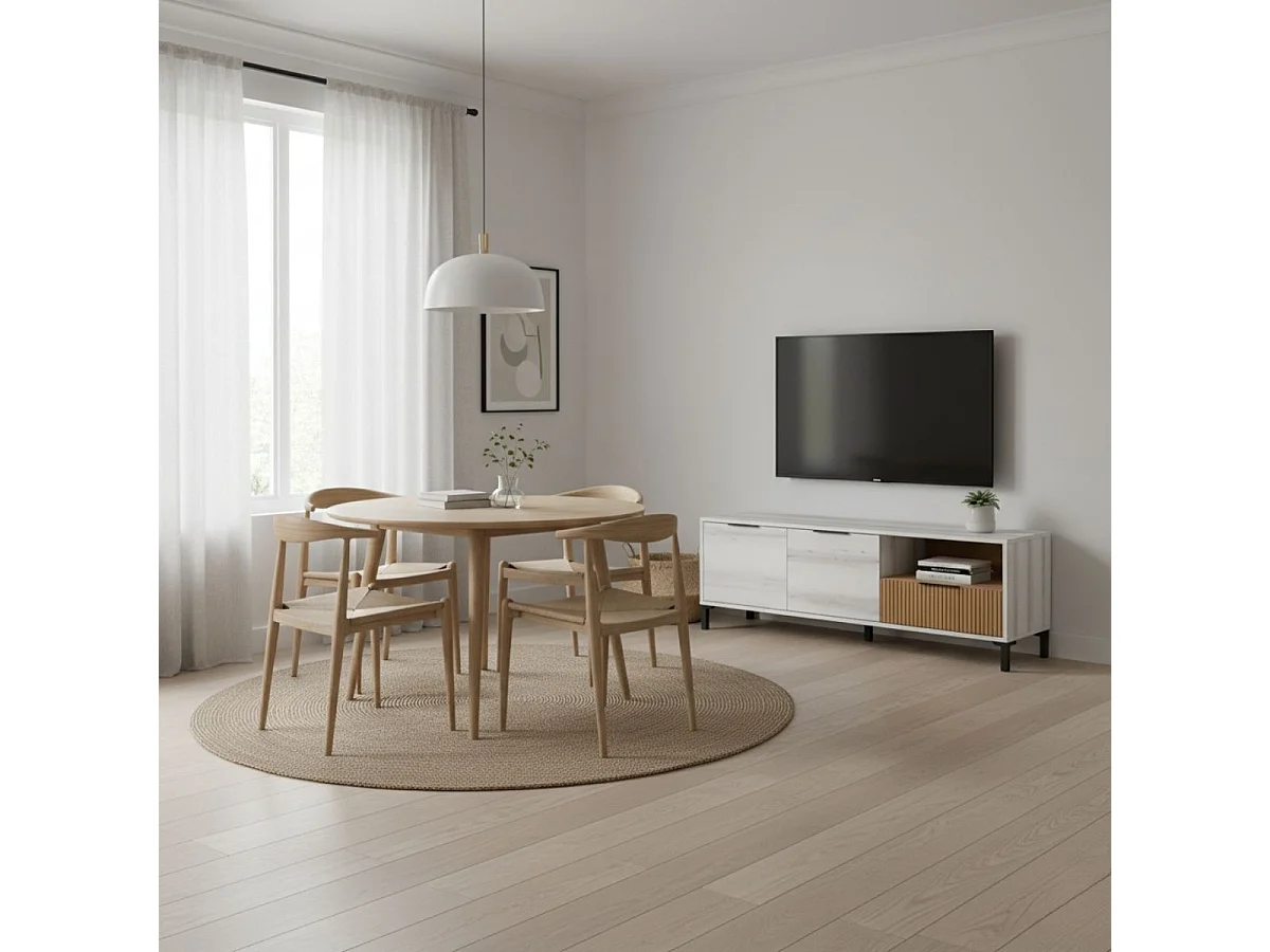 Mueble de TV Tokio 2 puertas con cajón y compartimento albo/rayado 46,5x136,3x40 cm