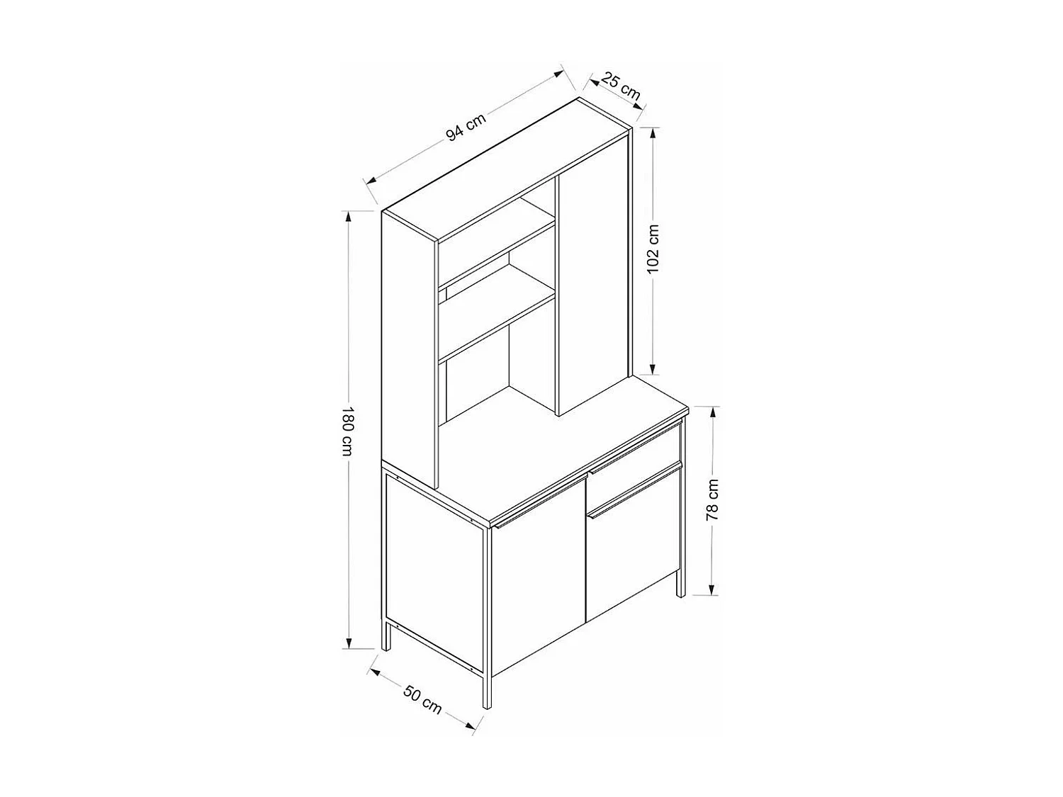 Alacena Andy 3 puertas + cajón natural/gris 180x94x50 cm