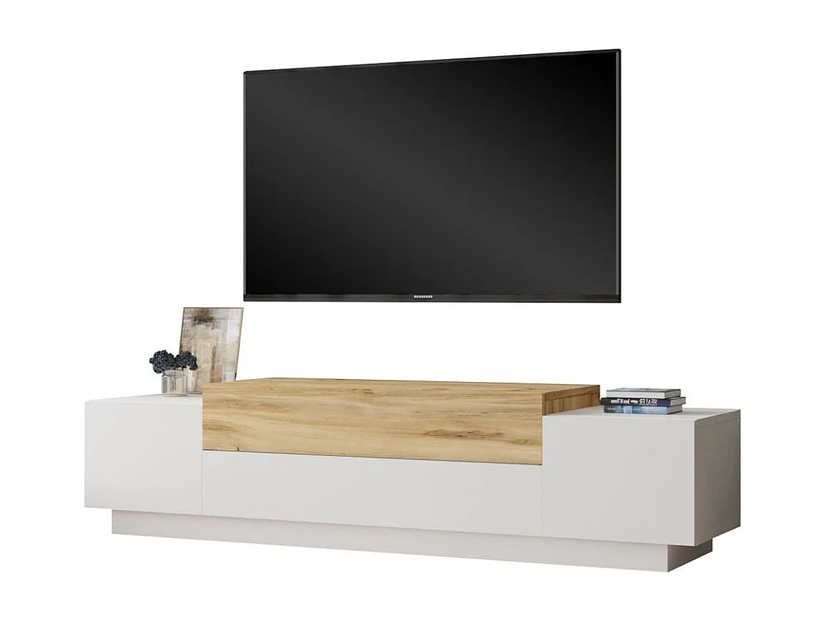Mueble de TV Gaxio 4 puertas abatibles blanco/natural 38x160x37 cm