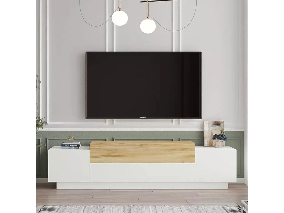 Mueble de TV Gaxio 4 puertas abatibles blanco/natural 38x160x37 cm