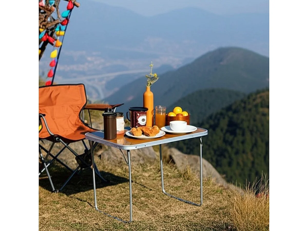 Mesa de camping plegable aluminio marrón 70x80x60 cm