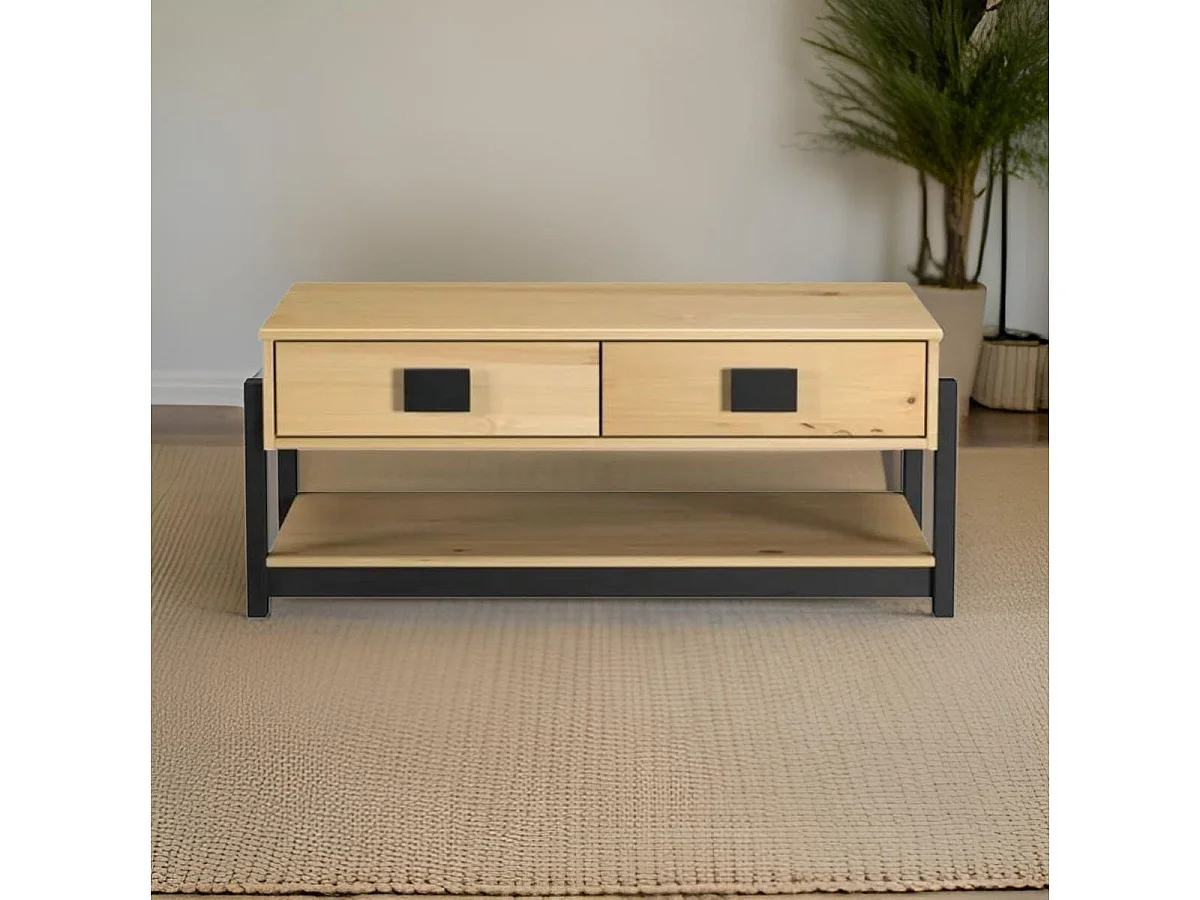 Mesa de centro Vicka 2 cajones + estante natural/negro 40x100x60 cm