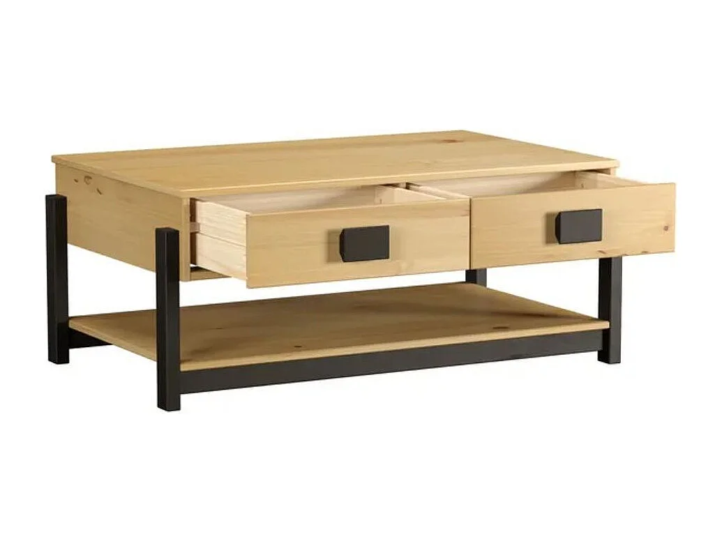 Mesa de centro Vicka 2 cajones + estante natural/negro 40x100x60 cm