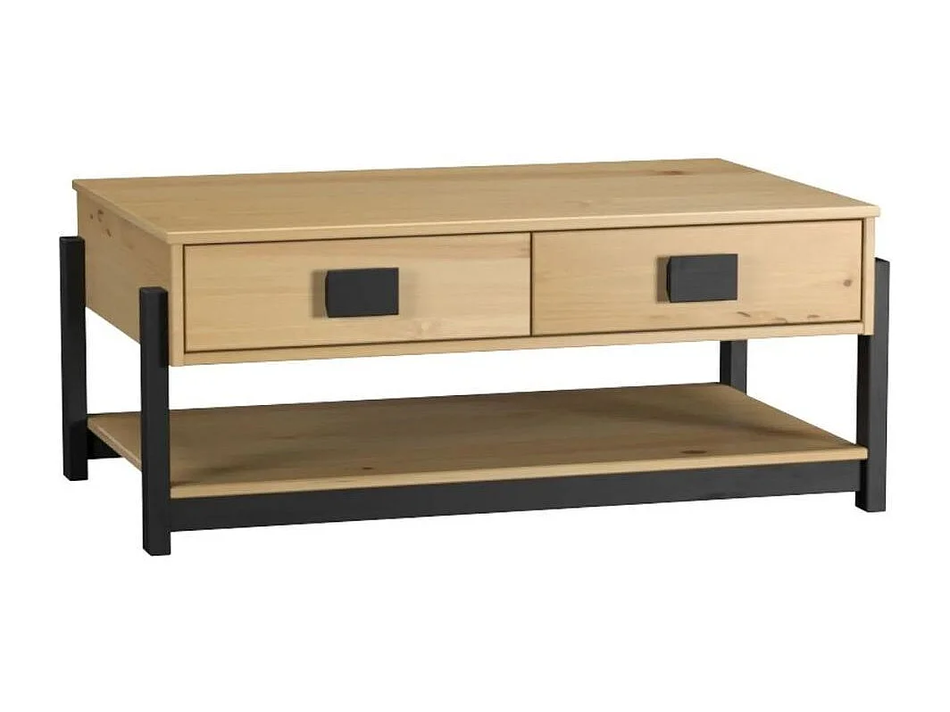 Mesa de centro Vicka 2 cajones + estante natural/negro 40x100x60 cm