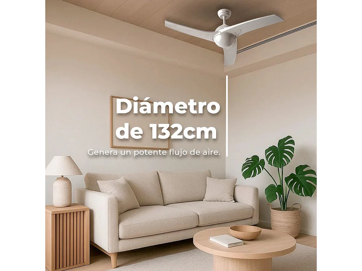 Ventilador de techo Evvo V522 60W 3 aspas 6 velocidades blanco Ø132 cm
