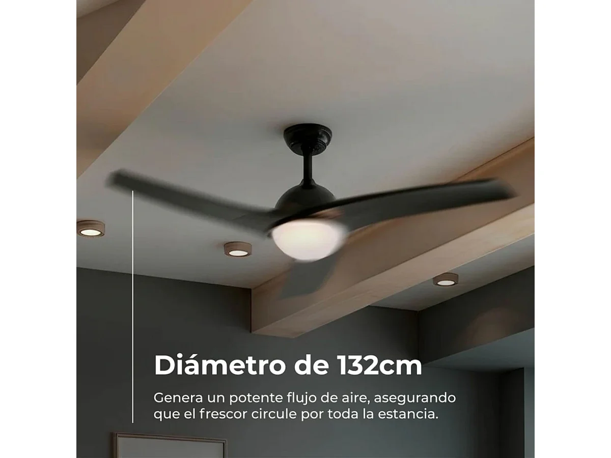 Ventilador de techo Evvo V522 60W 3 aspas 6 velocidades negro Ø132 cm