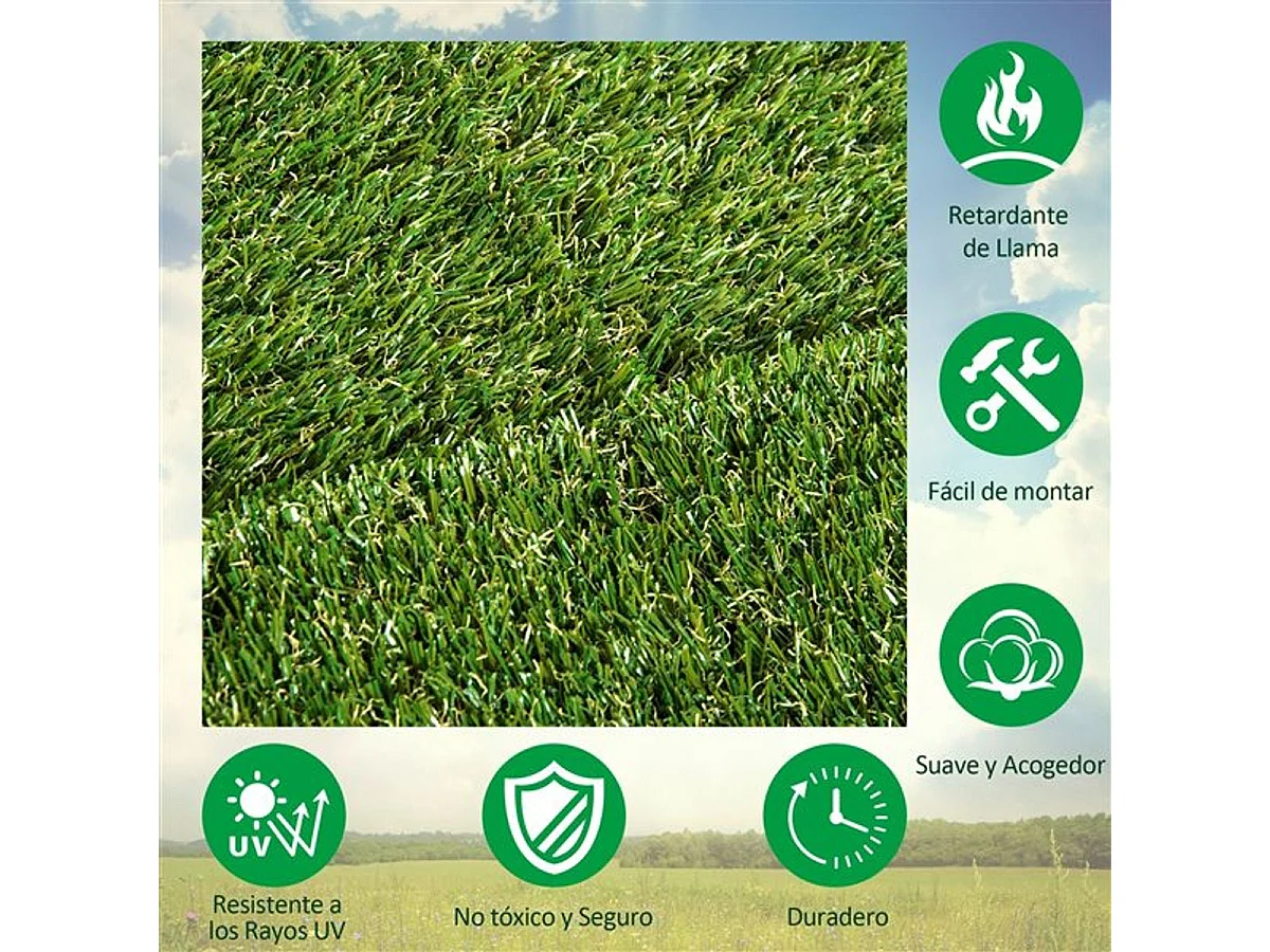 Pack de 10 placas de césped artificial Outsunny verde grosor 25mm