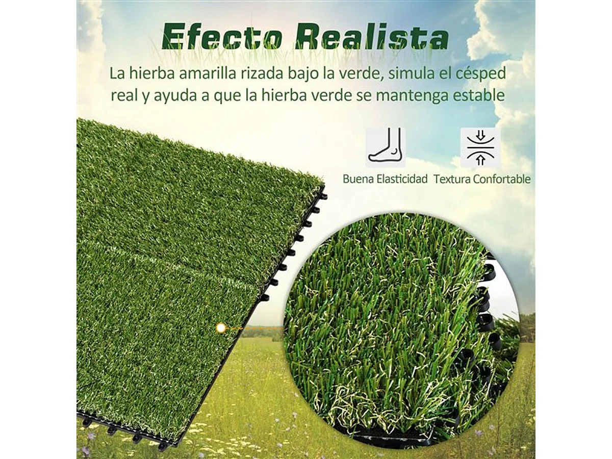 Pack de 10 placas de césped artificial Outsunny verde grosor 25mm