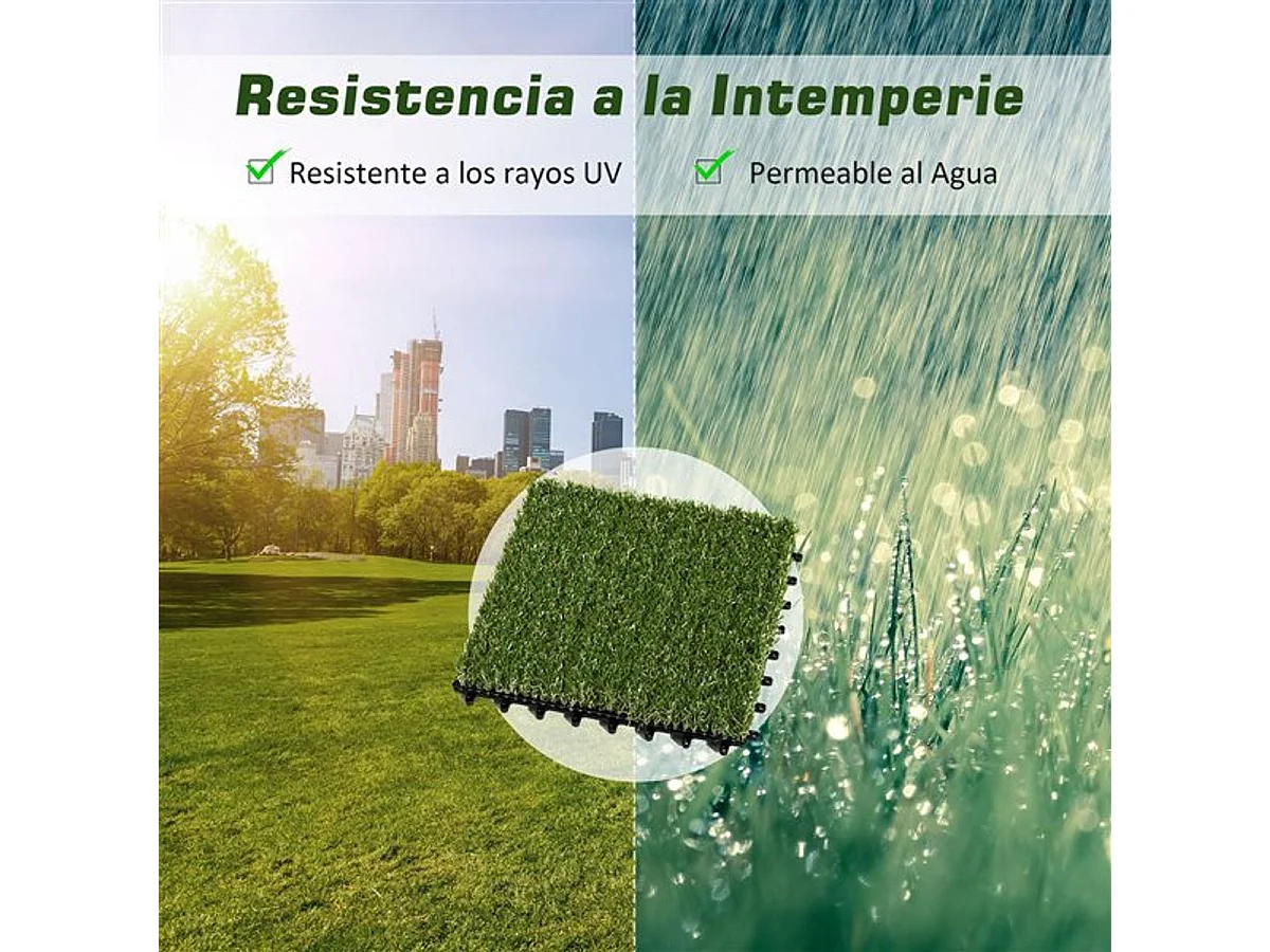 Pack de 10 placas de césped artificial Outsunny verde grosor 25mm