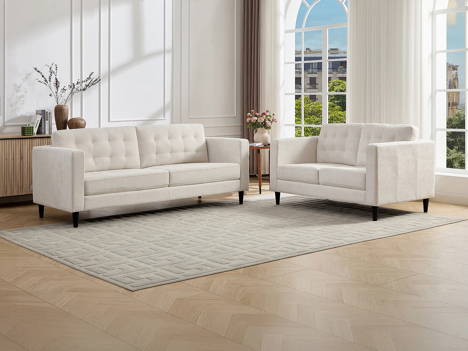 Canapé 3 places et 2 places en tissu beige DIBALU