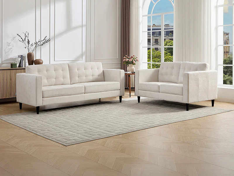 Canapé 3 places et 2 places en tissu beige DIBALU