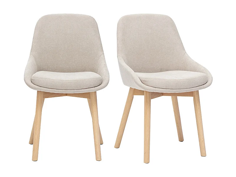 Skandinavische Stühle aus beigem Samtstoff und hellem Massivholz (2er Set) HOLO