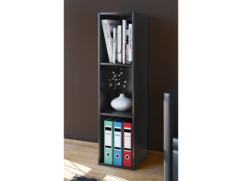 VCM Holzregal stehend | platzsparendes Regal | Maße: H. 107 x B. 34 x T. 30 cm | Elegantes Regal stehend | Aufbewahrungsregal | Bücherregal - Mendas (Schwarz)