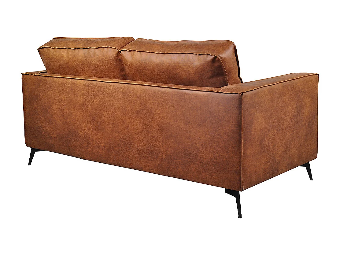 Canapé vintage 2-3 places cuir marron cognac aspect vieilli et métal noir SONNY