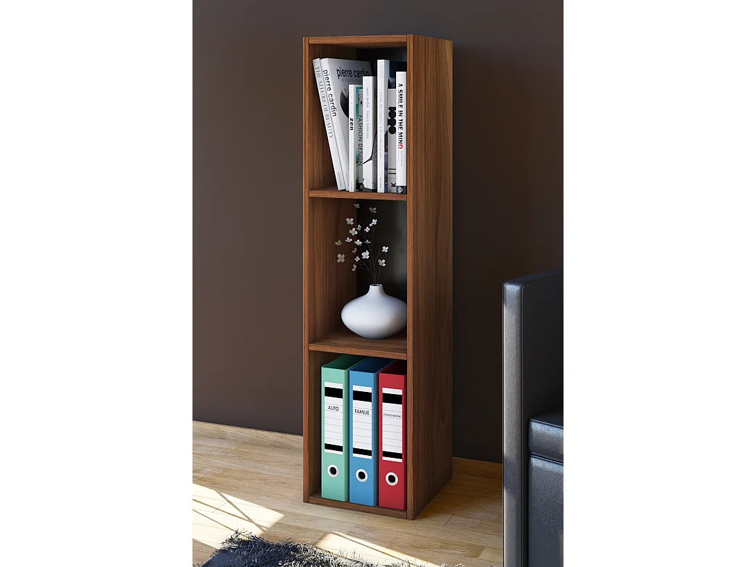 VCM Holzregal stehend | platzsparendes Regal | Maße: H. 107 x B. 34 x T. 30 cm | Elegantes Regal stehend | Aufbewahrungsregal | Bücherregal - Mendas (Kern-Nussbaum)