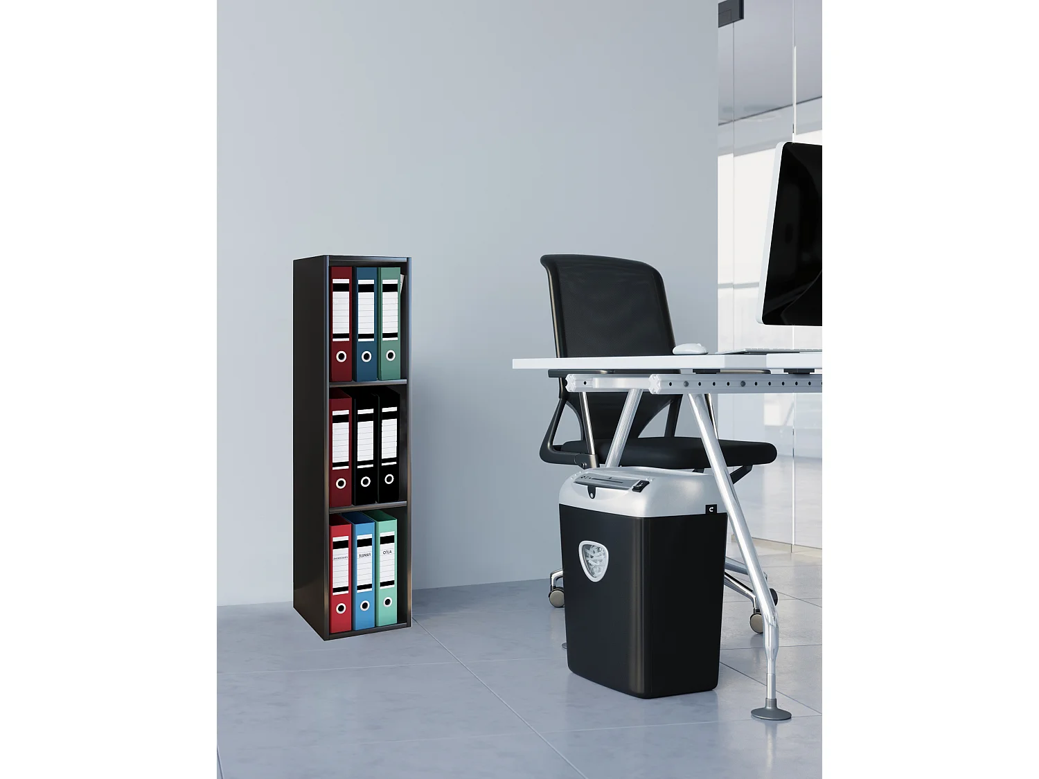 VCM Holzregal stehend | platzsparender Aktenschrank | Maße: H. 107 x B. 34 x T. 30 cm | Elegantes Regal stehend | Büroregal  Offas 3 Fach (Schwarz)