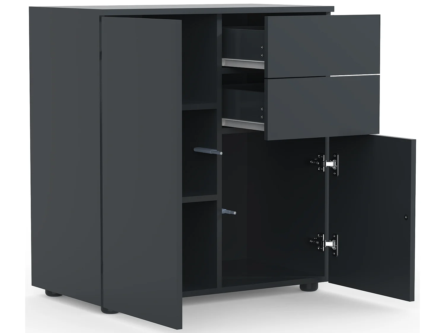 VCM Holz Kommode | Sideboard mit 2 Drehtüren und zwei Schubladen | Maße H. 77 x B. 70 x T. 39 cm - Dalosa (Anthrazit)