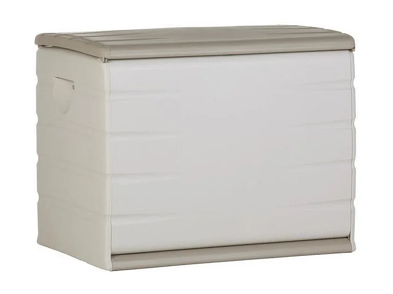 Skrzynia do przechowywania PLASTIKEN 260L beżowa z możliwością zamknięcia na kłódkę, na kółkach, do użytku wewnętrznego i zewnętrznego, wytrzymała i praktyczna