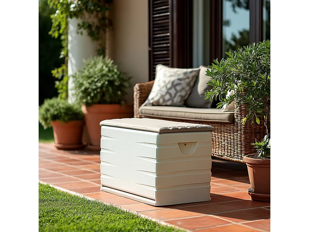 Coffre de rangement PLASTIKEN 260 L cadenassable avec roulettes beige