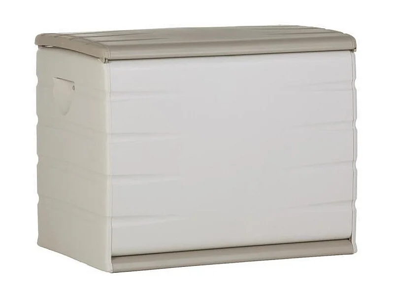 Skrzynia do przechowywania PLASTIKEN 260L beżowa z możliwością zamknięcia na kłódkę, na kółkach, do użytku wewnętrznego i zewnętrznego, wytrzymała i praktyczna