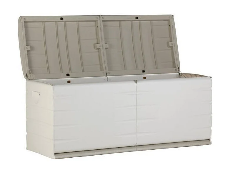 Skrzynia do przechowywania 450L beżowa z kółkami, zamykana na kłódkę, materiał z recyklingu, do użytku wewnętrznego i zewnętrznego, dostarczana zmontowana