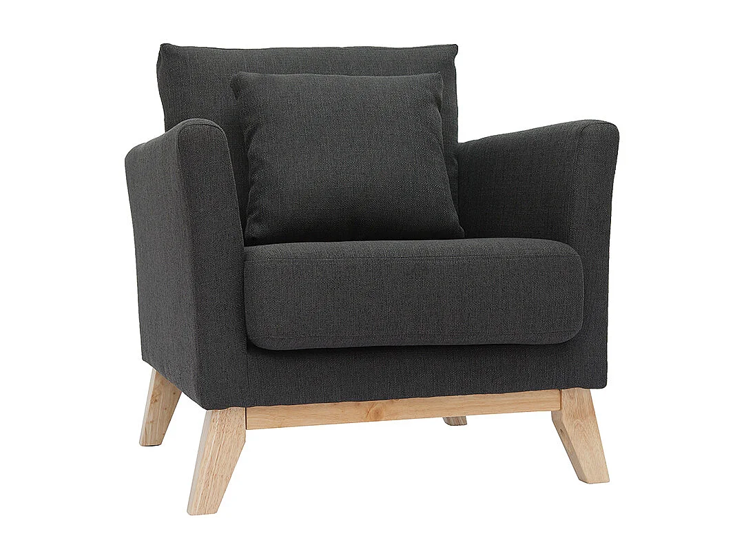 Fauteuil scandinave déhoussable en tissu gris foncé et bois clair OSLO