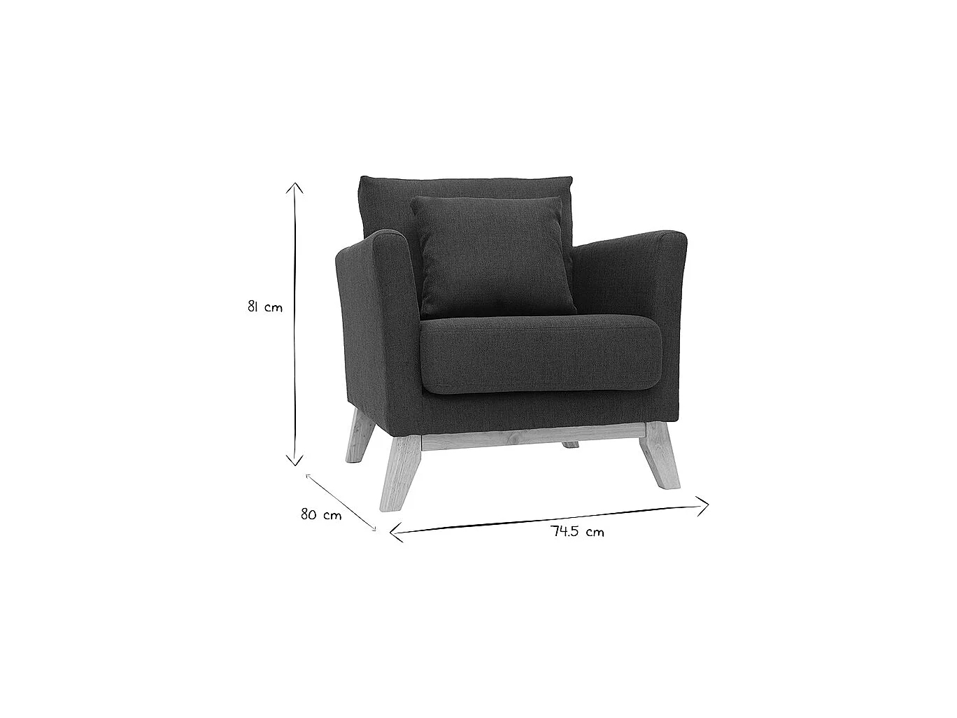 Fauteuil scandinave déhoussable en tissu gris foncé et bois clair OSLO