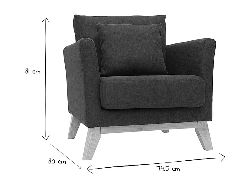Fauteuil scandinave déhoussable en tissu gris foncé et bois clair OSLO