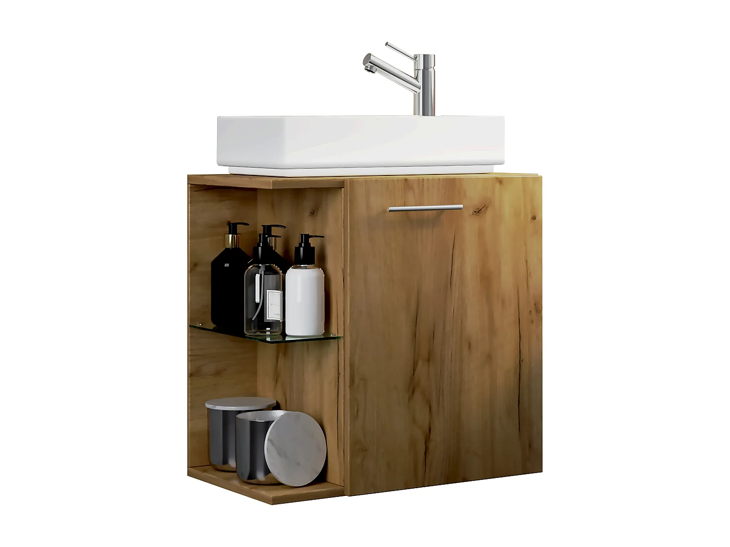 VCM 2-tlg Set / Waschplatz für Gäste WC / Gästebad / Waschtisch Toilette / Badezimmer Set  Hausa (Honig-Eiche)