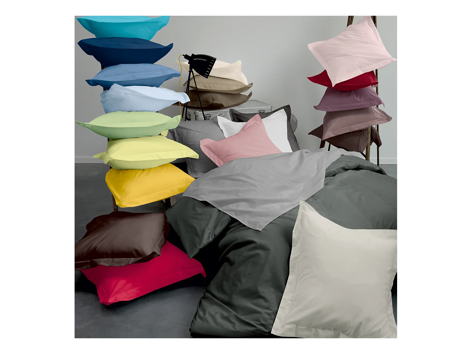 Taie d'oreiller uni 65x65 cm coton ALTO bleu Jean