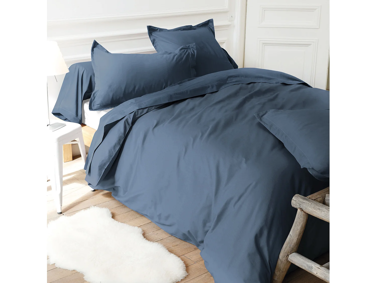 Taie de traversin uni 230X43 cm coton ALTO bleu Jean
