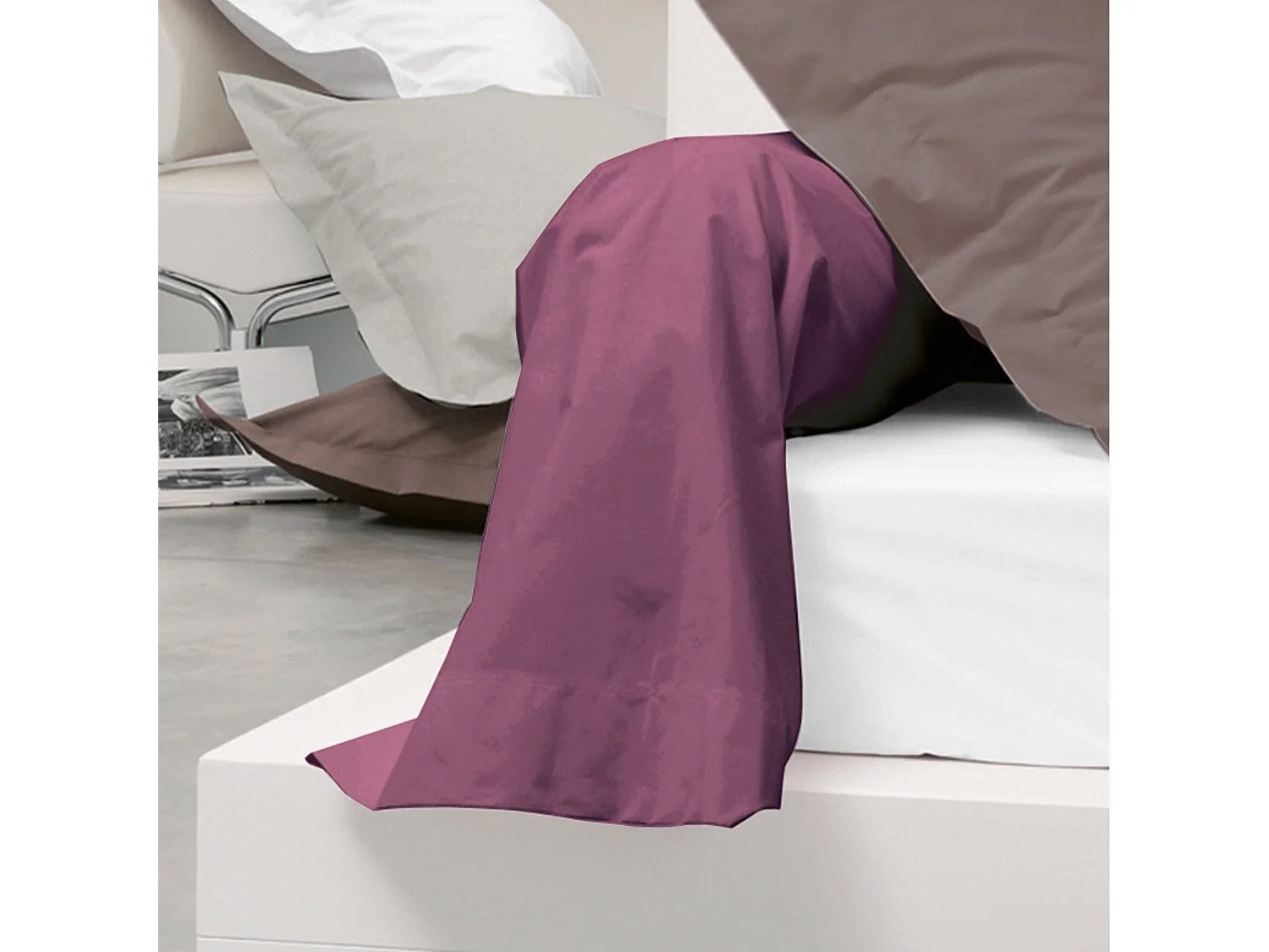 Taie de traversin uni 140x43 cm coton ALTO Raisin