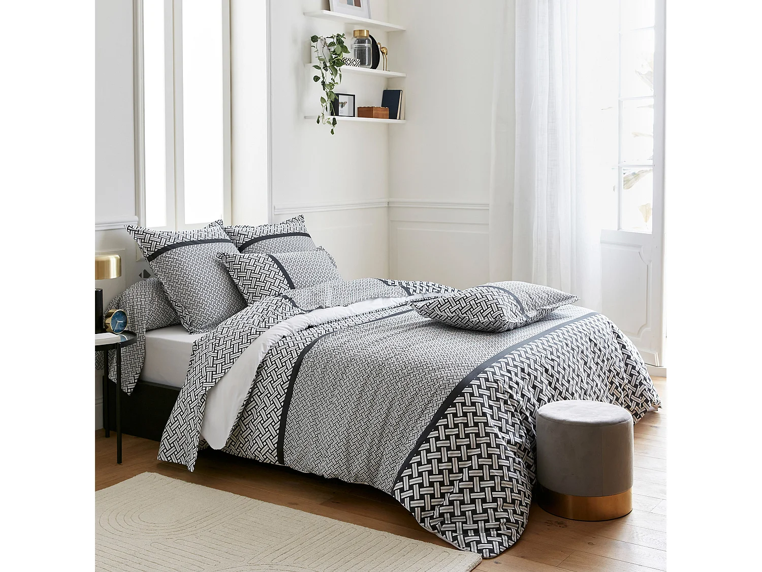 Taie de traversin 140x43 cm percale coton RIVIERA noir Réglisse