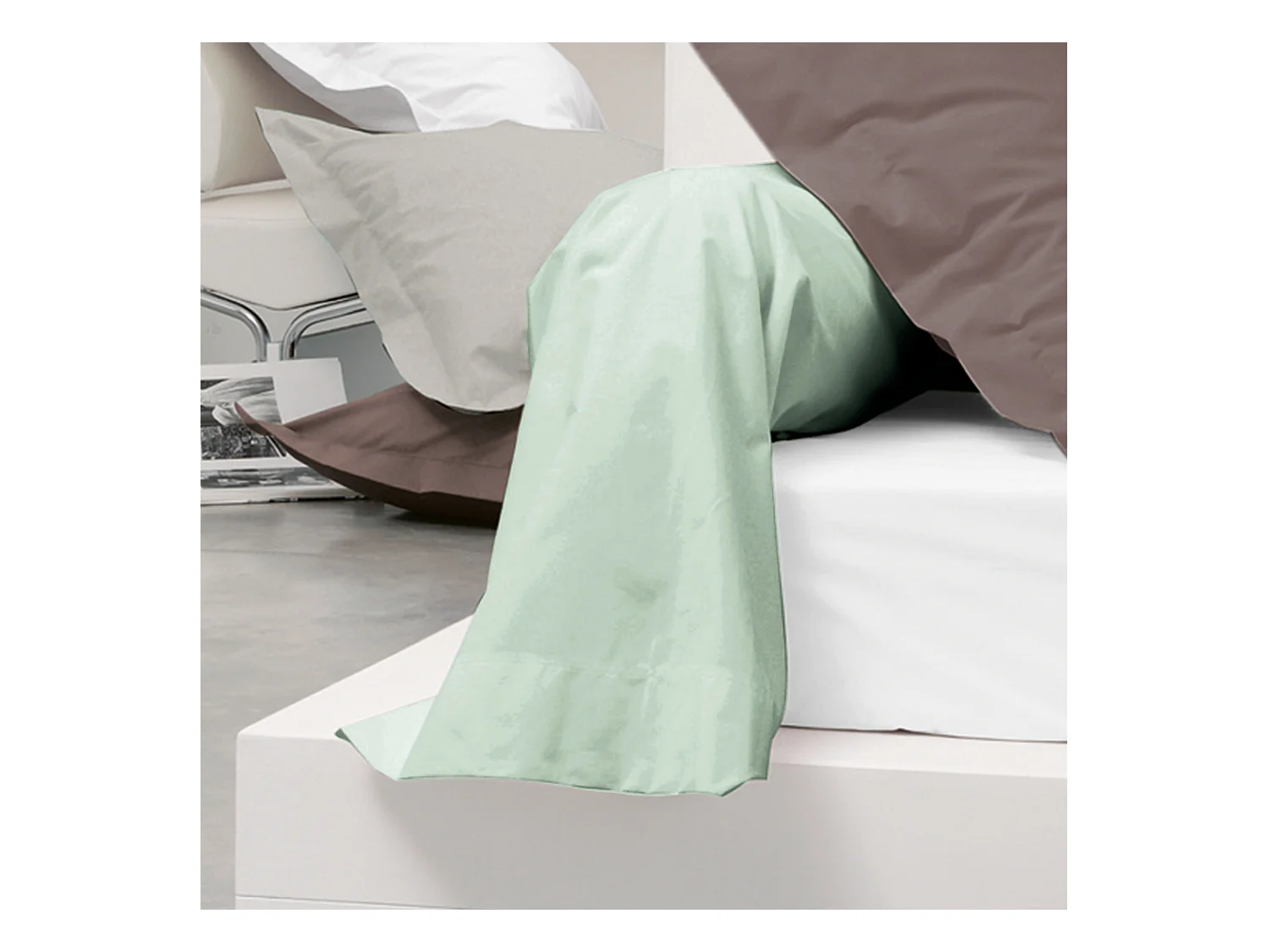 Taie de traversin uni 185X43 cm coton ALTO vert fleur d'amandier