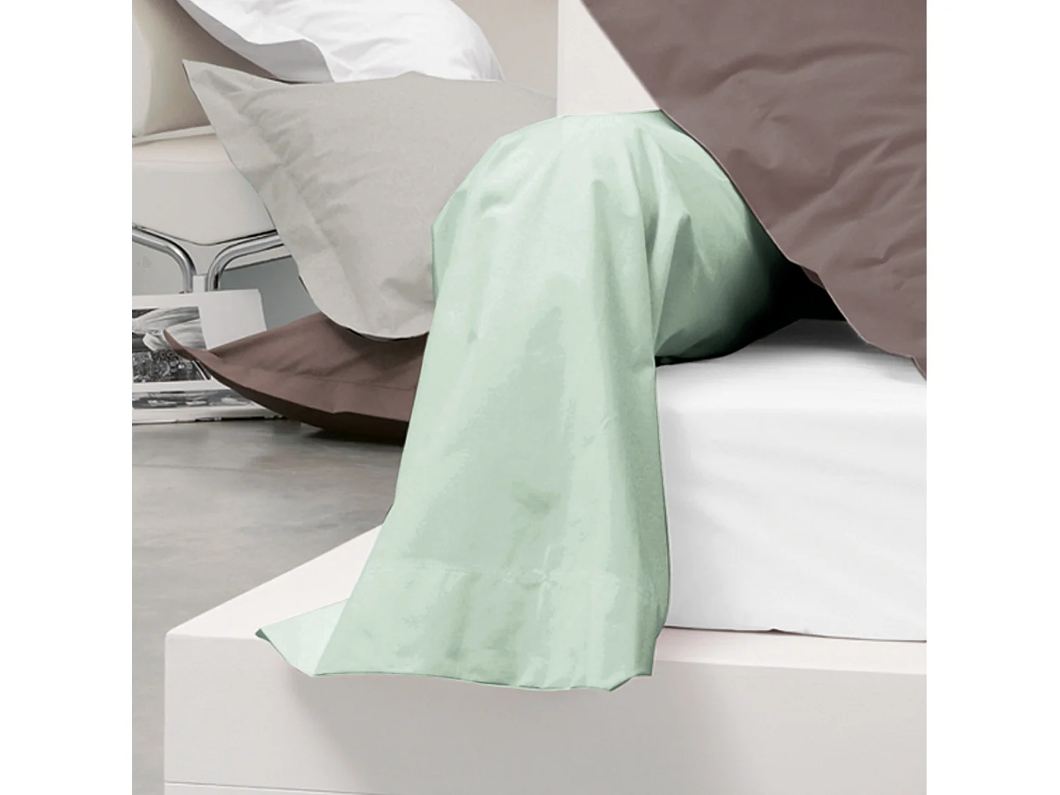 Taie de traversin uni 185X43 cm coton ALTO vert fleur d'amandier