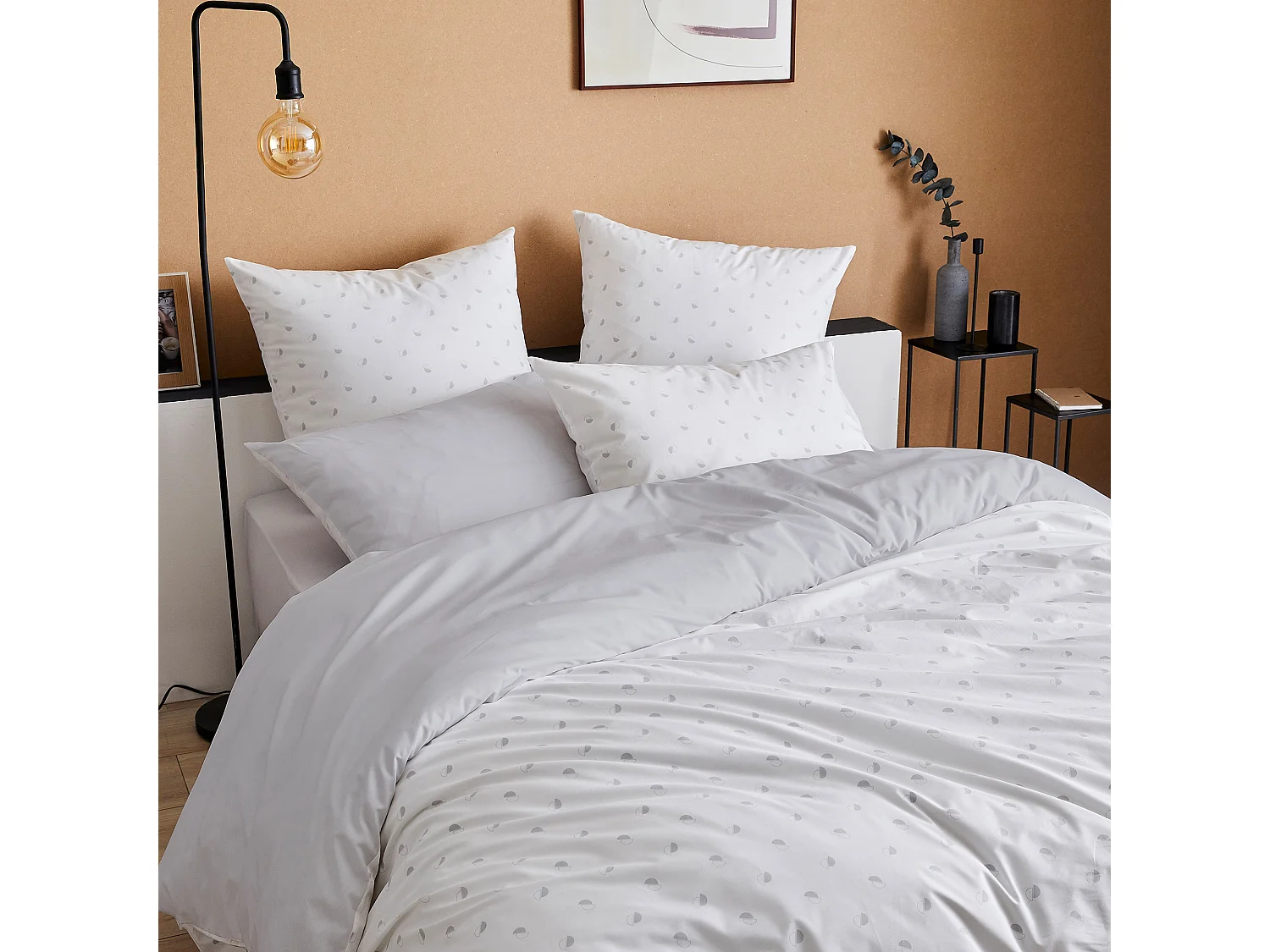 Housse de couette 200x200 cm percale coton ALEX gris Nuage