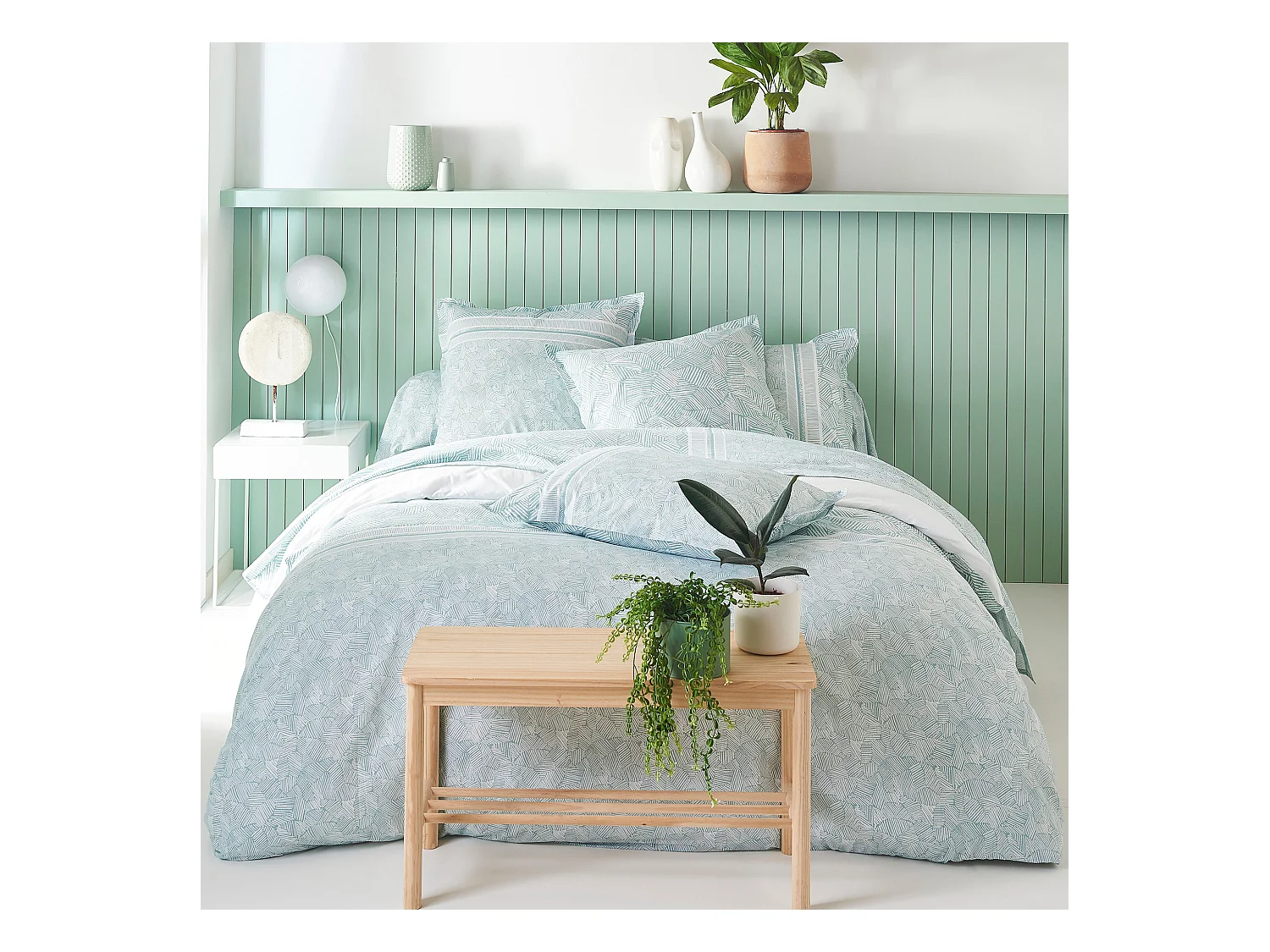 Housse de couette 260x240 cm coton LÉO bleu Ecume