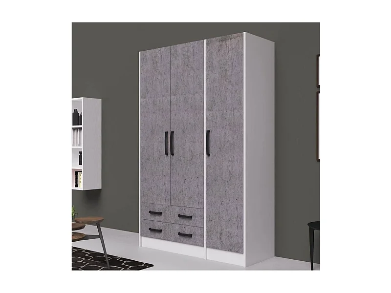 Armadio tre ante e due cassetti 135x52x210h colore cemento ARM3135