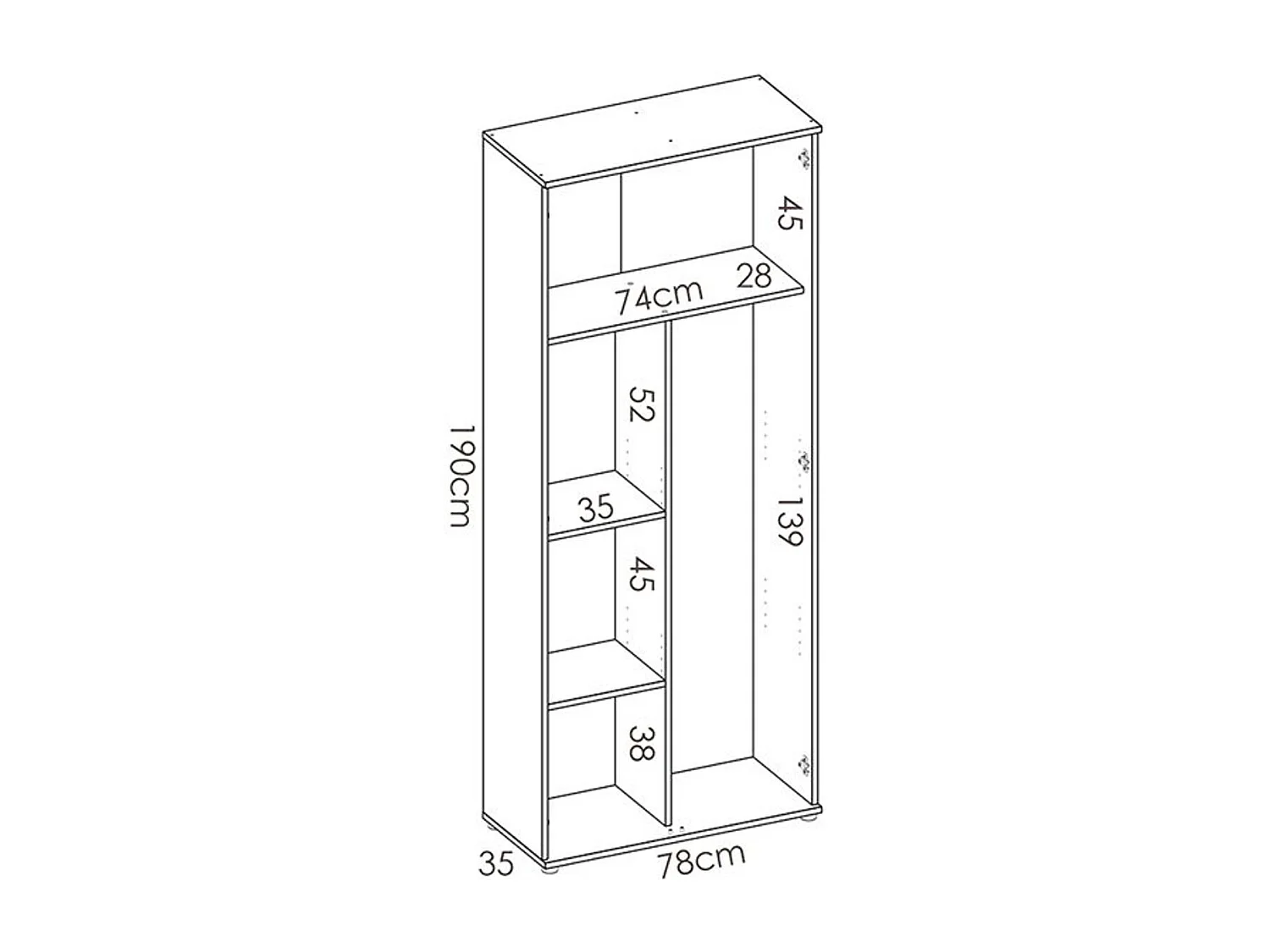 Armario auxiliar Fit 4 compartimentos con escobero abatibles blanco 190x78x35 cm