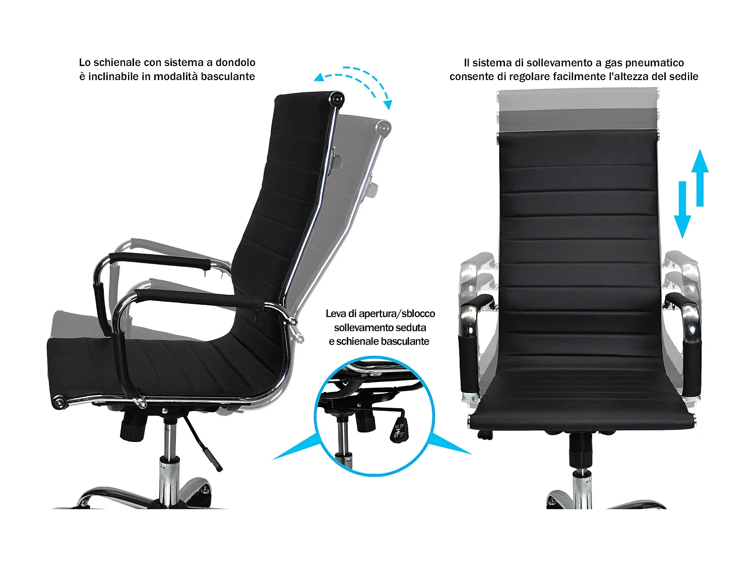 Sedia da ufficio in ecopelle nera - Torino