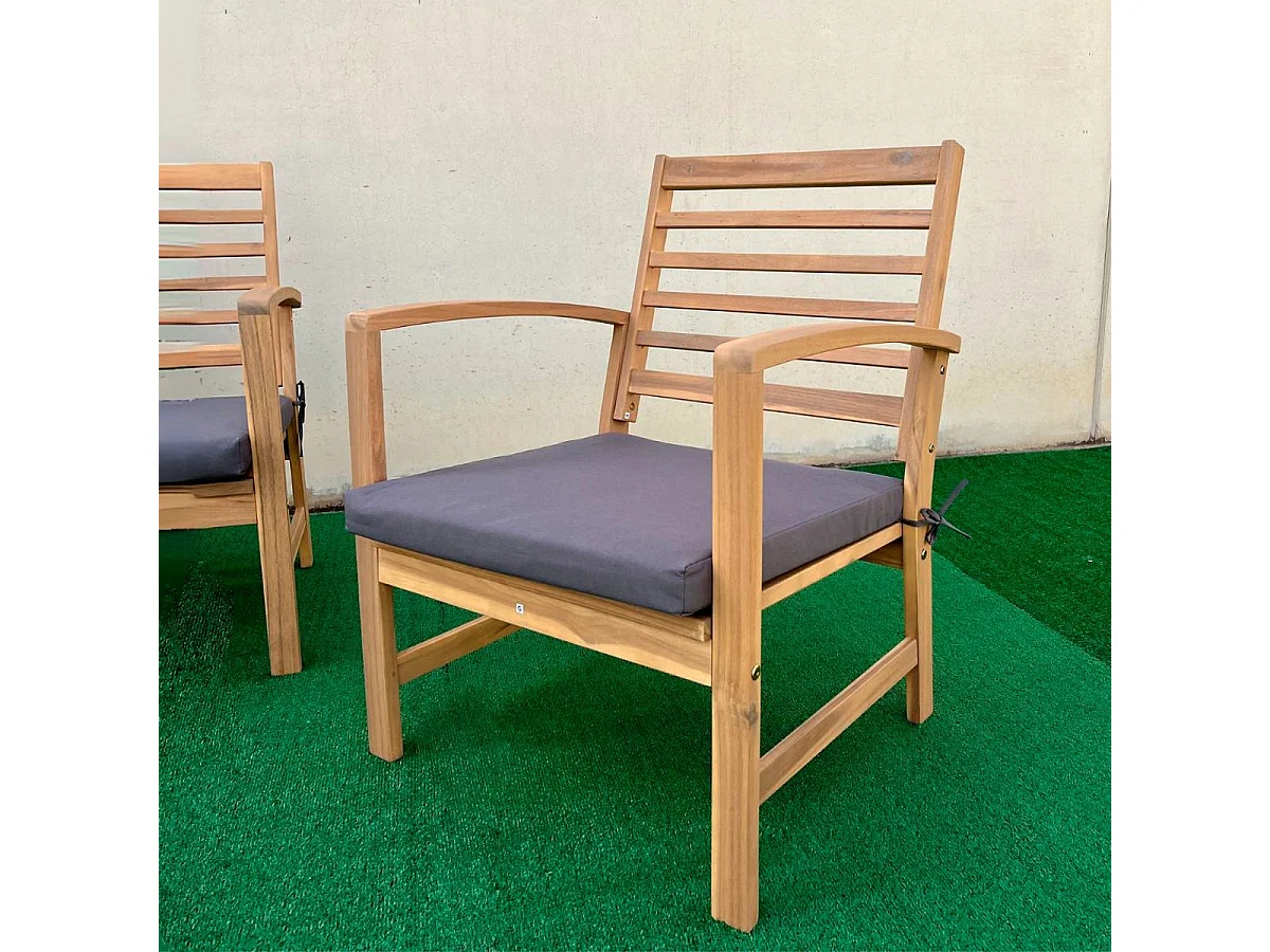 Conjunto de jardín Acacia sofá + 2 sillas + mesa natural/gris