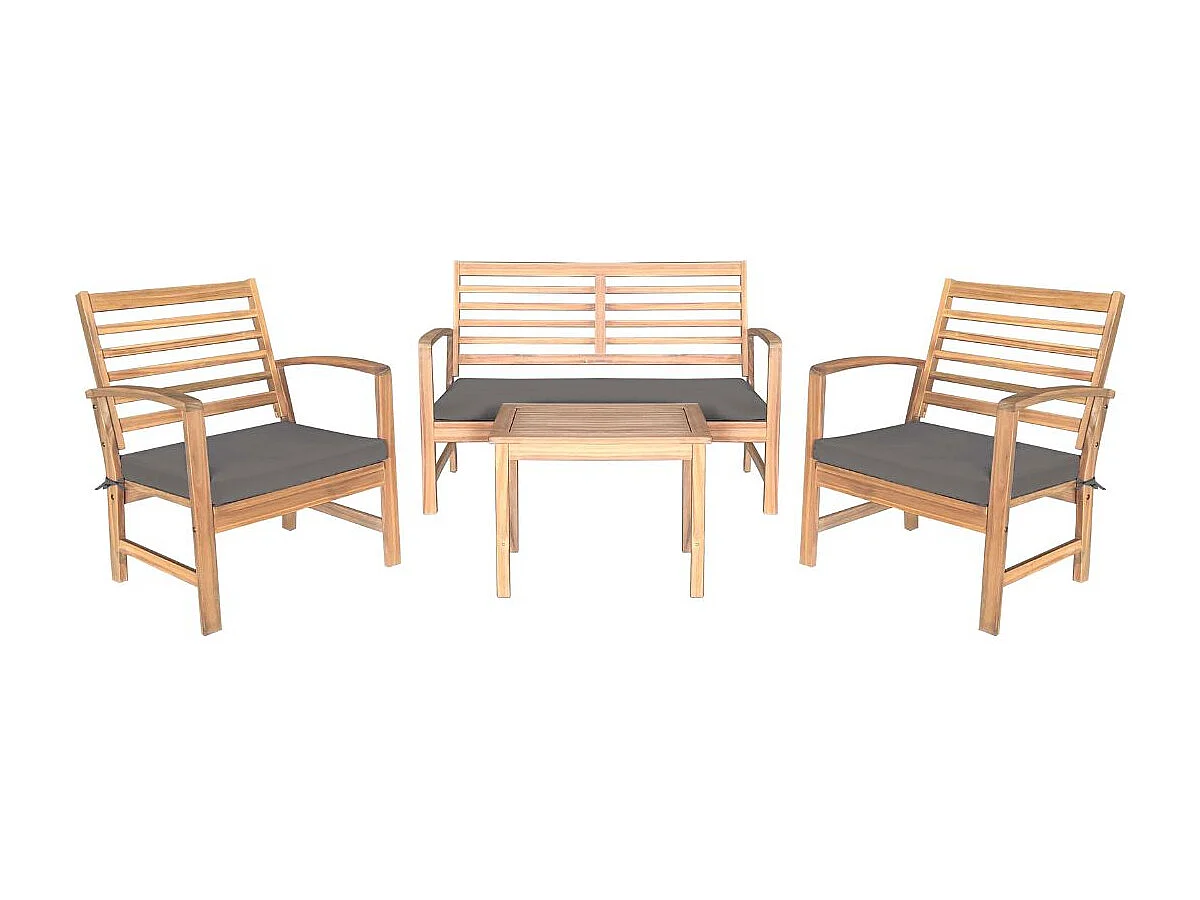 Conjunto de jardín Acacia sofá + 2 sillas + mesa natural/gris