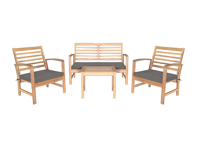 Conjunto de jardín Acacia sofá + 2 sillas + mesa natural/gris