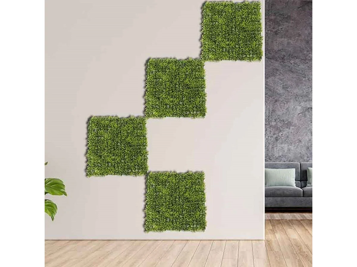 Pack de 4 planchas de jardín vertical artificial hoja redondeada verde