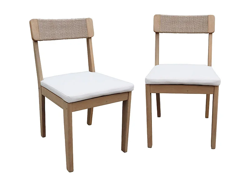 Set 2 sedie da giardino in acacia e corda, marrone naturale