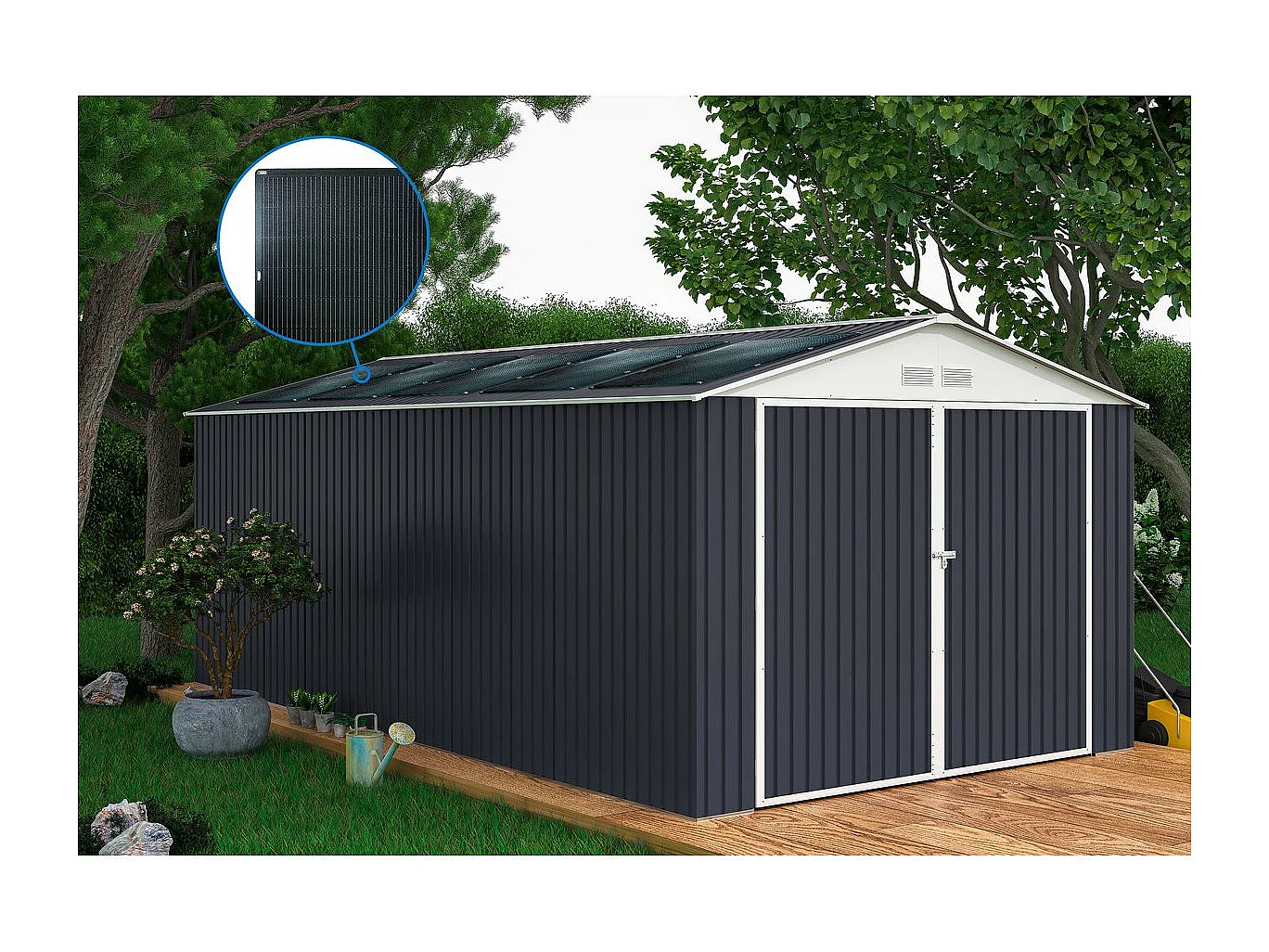 Garage métal " Houston" - 15,36 m² Avec panneau solaire - Anthracite
