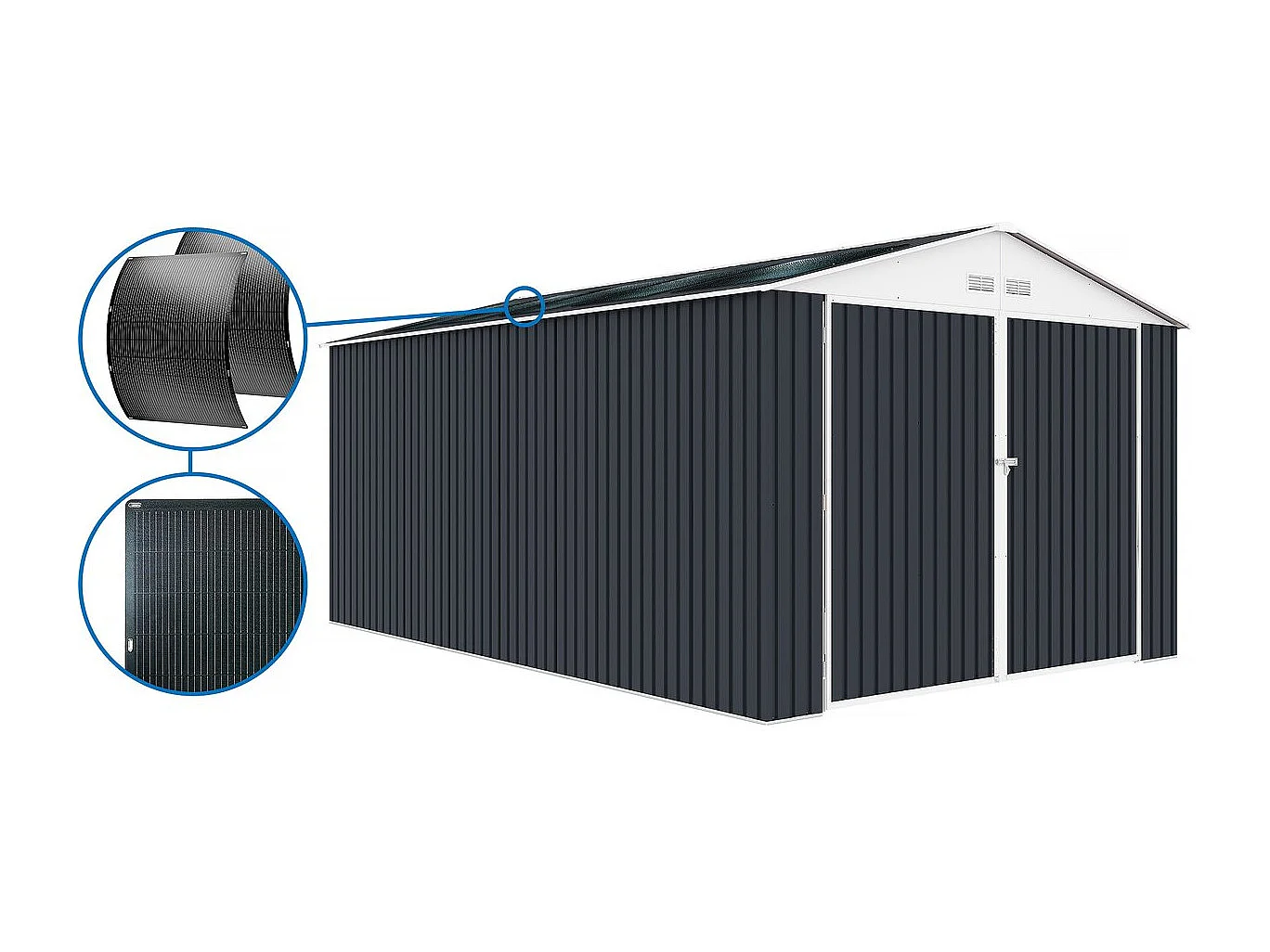 Garage métal " Houston" - 15,36 m² Avec panneau solaire - Anthracite