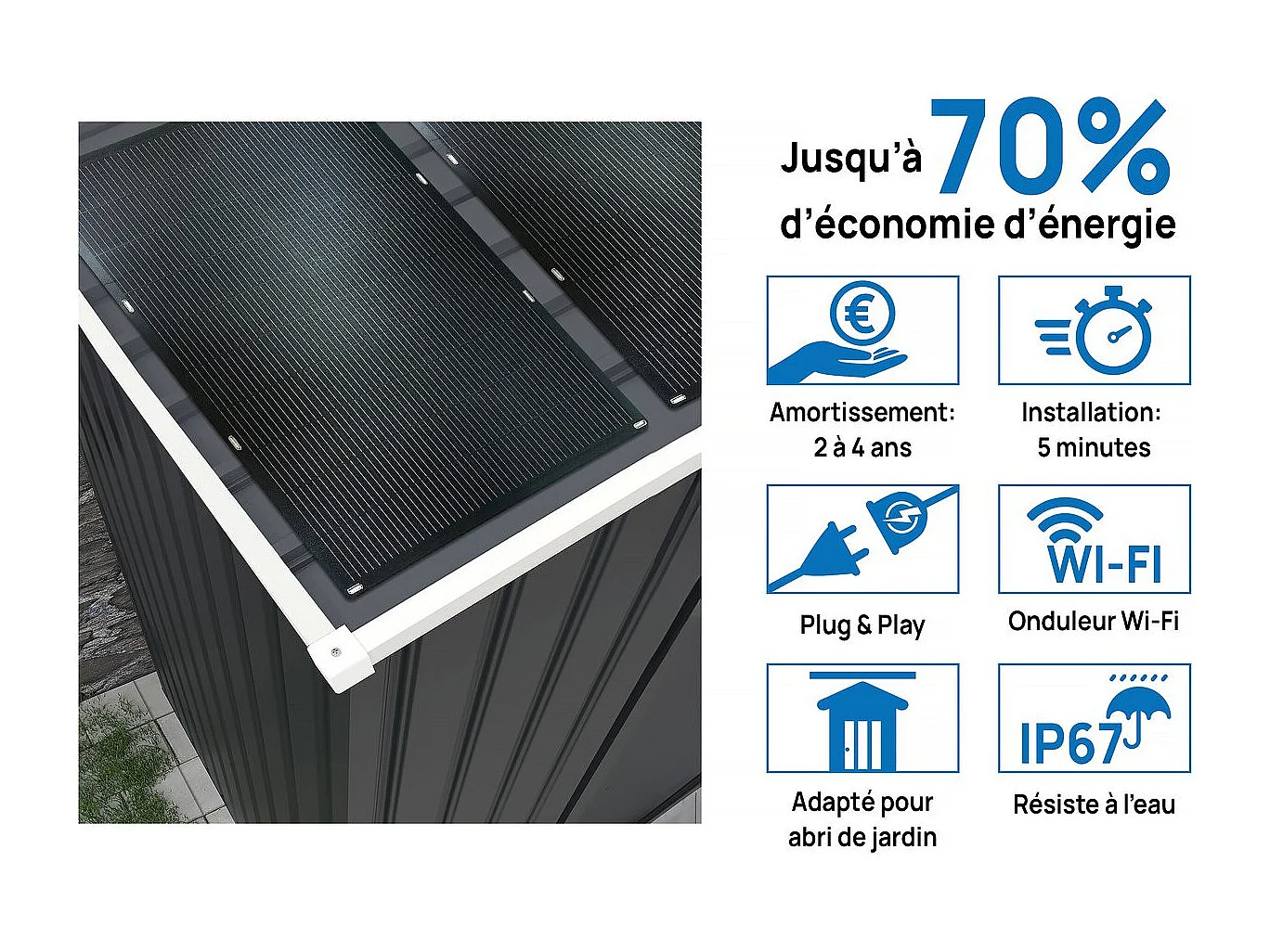Garage métal " Houston" - 15,36 m² Avec panneau solaire - Anthracite