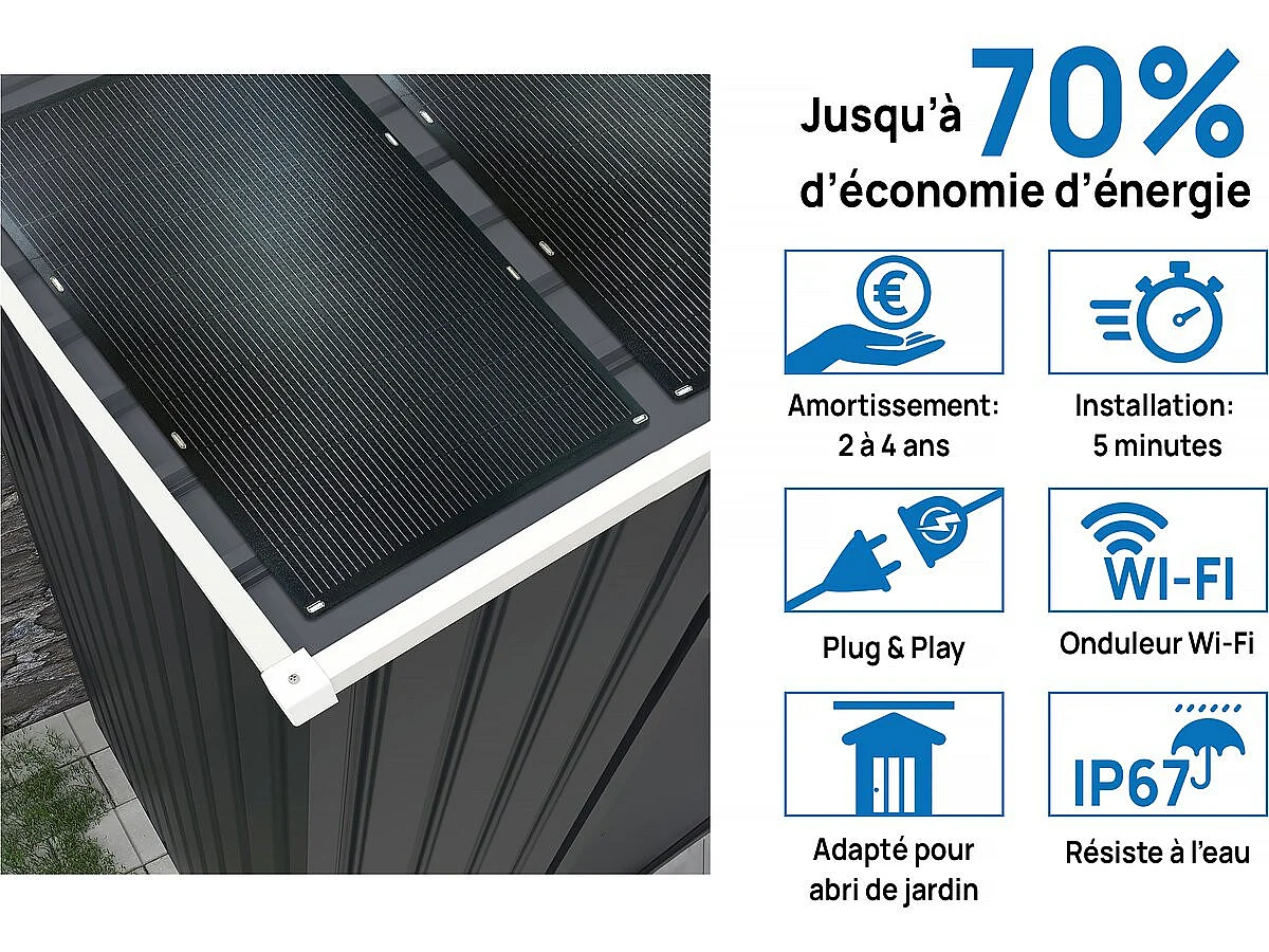Garage métal " Houston" - 15,36 m² Avec panneau solaire - Anthracite