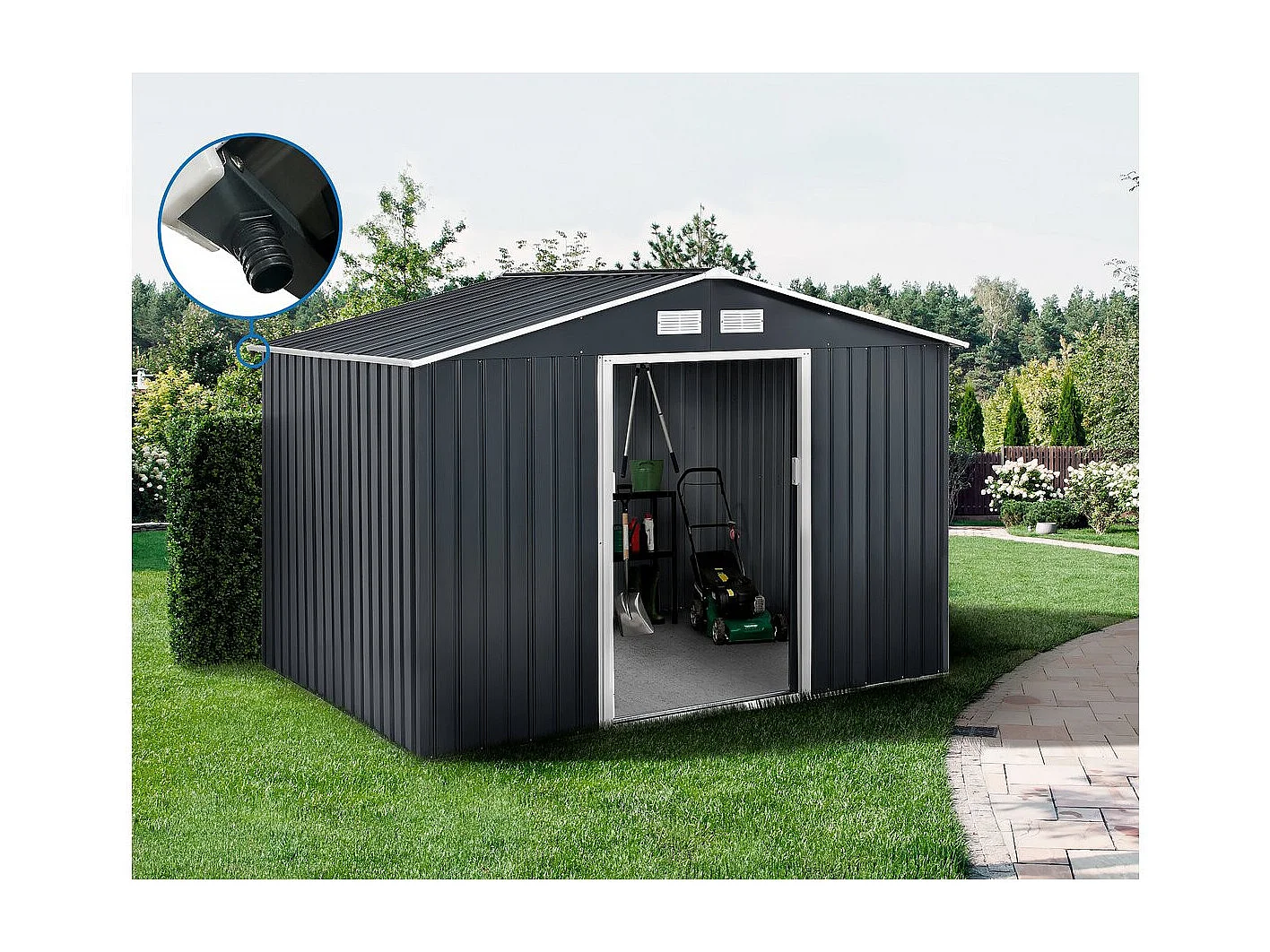 Abri de jardin métal - "Vegas" - 7,06 m² avec gouttière - Gris